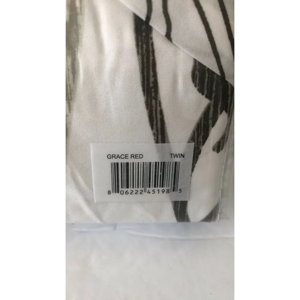 Duvet Cover & 1 Red Scrolling Vine Sham Twin Mini Set Printed Brush Bedding